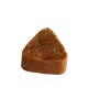 A triangular-shaped pet treat in a rich brown color, with a slightly textured surface, isolated on a white background.
