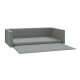 Graues Haustiersofa mit einer abnehmbaren gesteppten Matte, mit einer niedrigen Rückenlehne und Seitenkissen für Komfort.