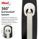Flexi 360° Gurtlauf-System, mit einem einziehbaren Gurtsystem, das eine sanfte Erweiterung in alle Richtungen ohne Verwicklungen ermöglicht.