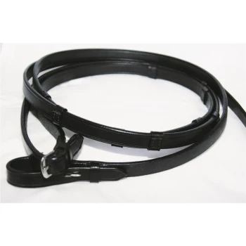 Schwarze Leder-Hundeleine, auf einem weißen Hintergrund aufgewickelt, die ihre glatte Textur und den stabilen Schnallenverschluss zeigt.