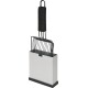 A black and white pet grooming tool holder with multiple metal combs, featuring a cushioned grip for easy handling.