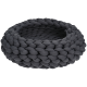 Un lit pour animaux de compagnie confortable et rond en tissu épais tressé de couleur gris foncé, avec un intérieur doux et moelleux pour le confort.