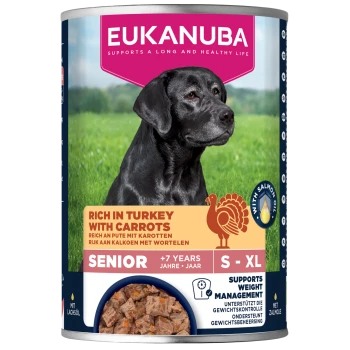 EUKANUBA Hundefutterdose — 'Reich an Pute mit Karotten', SENIOR +7 JAHRE, S‑XL, unterstützt Gewichtskontrolle, mit Lachsöl.