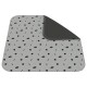 Gray pet mat featuring black paw prints and bones, with "Simple Solution" logos scattered across the surface.