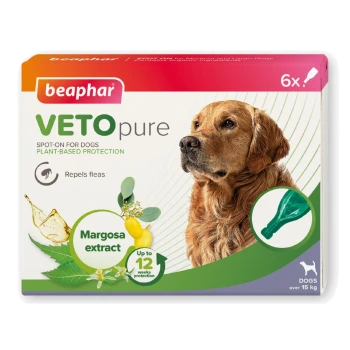 Beaphar VETOpure spot-on for dogs box with golden retriever, Margosa extract, plant-based protection, repels fleas, '6x'