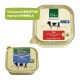 Two Real Nature pet food containers: top labeled "Original" with beef and vegetables, bottom labeled "Adult" with a blue design.