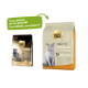 Die Verpackung von Select Gold Katzenfutter mit zwei Tüten für Britisch Kurzhaar Erwachsene, mit einem Bild einer grauen Katze und dem Text "Neues DESIGN, gleiche QUALITÄT."