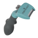 Turquoise FURminator deshedding tool with metal teeth and gray ergonomic handle