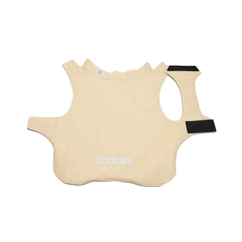 Beige Barkalot Sweden Hundeweste mit Klettverschlüssen und weißem Logo.