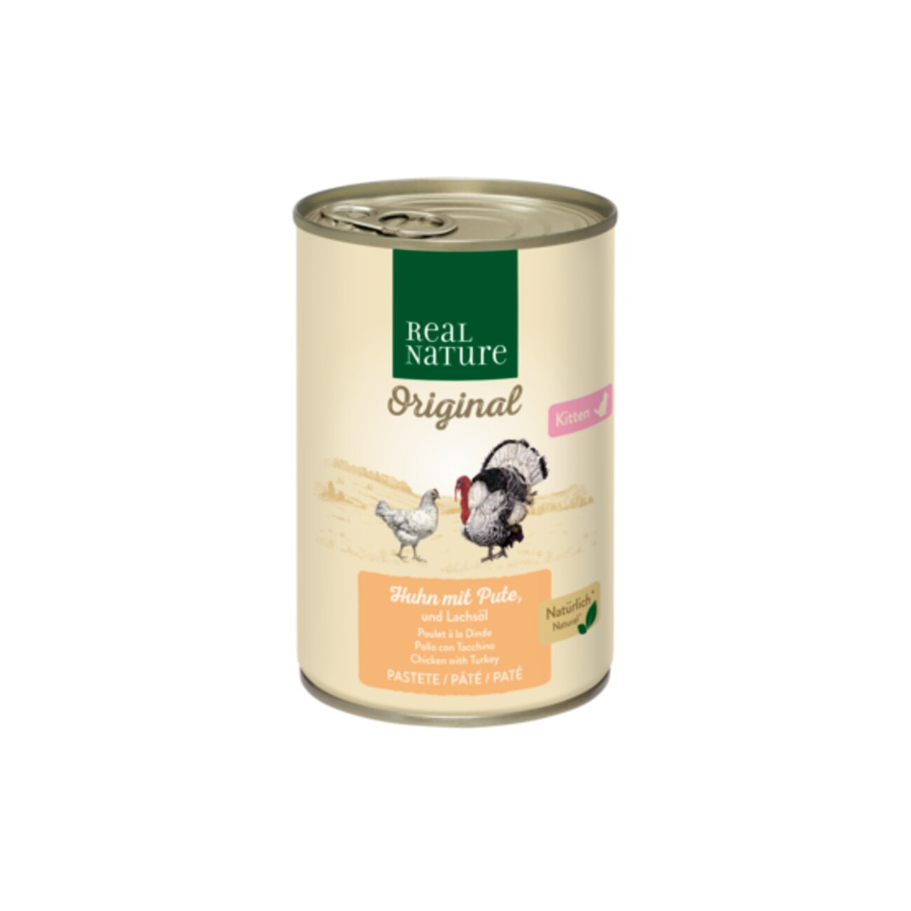 REAL NATURE Original Nassfutter Katze, Kitten Huhn mit Pute und Lachsöl 12x400 g