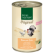 Nourriture en conserve pour chat "Real Nature Original" pour chatons, présentant des illustrations de dinde et de poulet, avec le texte "Huhn mit Pute, und Lachsöl."