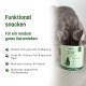 Graue Katze mit Kopf in Snackdose „Kaninchen Essential“; linkes Panel zeigt Überschrift „Funktional snacken“ und aufgelistete Vorteils-Punkte