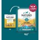 Naturo dog food packaging comparison: new design for "Chicken with Rice & Vegetables," featuring 55% chicken and 40% less fat.