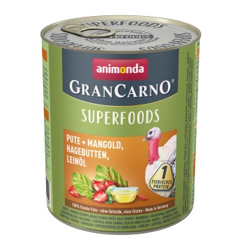 GranCarno Superfoods 6x800g Pute & Mangold, Hagebutten, Leinöl