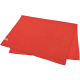 Rote Haustierdecke flach ausgelegt, mit einer weichen Textur und einem kleinen Markenetikett in der Ecke.