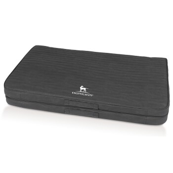 Ein schwarzes Hundebett mit einer gesteppten Textur, mit dem Logo "KNUFFELWUFFF" in Weiß, entworfen für den Komfort von Haustieren.