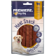 Fleischsnack-Jerky-Sticks für Hunde, mit einer Verpackung, die den Text "PREMIERE. I ❤️ my dog" und "93% Fleisch" auf einem Holz-Hintergrund zeigt.