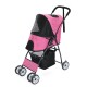 Rosa Haustierbuggy mit einem Netzoberteil, vier Rädern und einem Stauraumkorb darunter. Ideal zum Transport kleiner Haustiere.