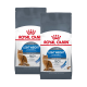 Deux sacs de nourriture pour chats Royal Canin Light Weight, présentant une image de chat et un texte sur la limitation de la prise de poids et des résultats prouvés.