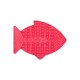 Eine leuchtend rote Silikon-Haustierleckmatte in Fischform, mit strukturierten Mustern, um Haustiere während der Fütterung zu beschäftigen.