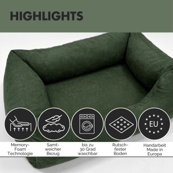 Diagramm eines Haustierbetts mit auf Deutsch beschrifteten Maßen für Außenmaß (100x70x27 cm) und Liegefläche (80x48 cm).