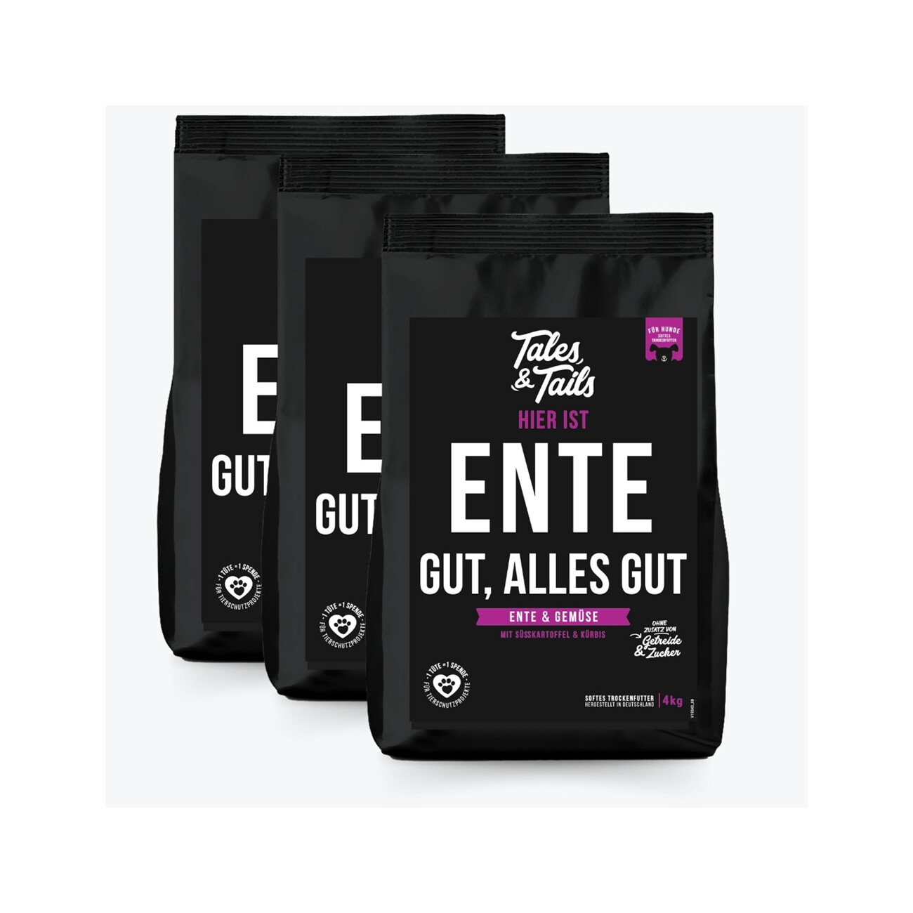Tales & Tails Softes Trockenfutter Ente gut, alles gut 3x4 kg
