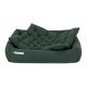 Grünes Haustierbett mit gestepptem Design und erhöhtem Rand, mit einem Logo, das 'Doctor Bark' liest.