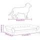Illustration einer Hundesilhouette neben einem Haustiersofa, mit beschrifteten Abmessungen: Sofa 77 cm (30,3") lang, 38 cm (15") breit, 21 cm (8,3") hoch.