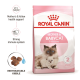 Royal Canin Mother & Babycat cat food bag featuring a mother cat and her kitten, with text highlighting health support and rehydratable kibble.