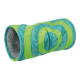 Tunnel pour animaux coloré en teal et vert avec un intérieur doux et duveteux, conçu pour les chats et les petits animaux.