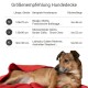 Rote Hundedecke von Doctor Bark, maschinenwaschbar bis 95°C, Lufttrocknung empfohlen. Text: "Einfach die Hundedecke in die Waschmaschine."