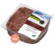 Verpacktes rohes Wildfleisch-Hundefutter, beschriftet mit "proCani buy nature" vor einer malerischen Kulisse, mit dem Text "Wildfleisch pur" und einem "50x"-Abzeichen.