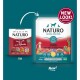 Comparison of Naturo Dog Food packaging: old pack is smaller, labeled "Adult Dog," while new pack is larger with "NEW LOOK!" and key ingredients.