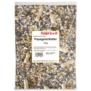 Gemischte Vogelfuttersaatmischung mit Erdnüssen, Sonnenblumenkernen, Maiskörnern und verschiedenen Getreidesorten für Ziervögel.