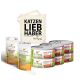 Eine Canvas-Tasche mit der Aufschrift "KATZEN LIEB HABER", umgeben von insektenbasiertem Katzenfutter und Gläsern mit der Aufschrift "Vitalität Füttern" und "Hygienepulver."