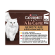 Purina Gourmet A la Carte 60 x 85 g Schachtel mit weißer Langhaarkatze und dem Label 'Rezepte des Küchenchefs'.