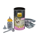 Select Gold Milch-Set für Kätzchen, bestehend aus einem Behälter, einer Fütterungsflasche mit gelbem Deckel, einem Messlöffel und drei Folienpackungen.