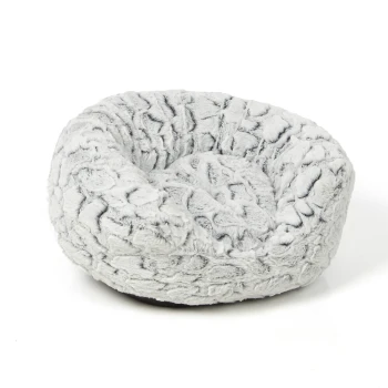 Gemütliches graues Haustierbett mit einer plüschigen, strukturierten Oberfläche, entworfen für Komfort und Entspannung.