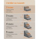 Größentabelle für Haustiertreppen — Überschrift '4 Größen zur Auswahl' zeigt 2/3/4/5 Stufen, Maßpfeile und '15,8 kg' auf jeder Stufe.