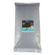 Ein 15 kg Sack Silbermann Ocean Black Sand für Aquarien, mit einem schwarzen Etikett, das bunte Fischgrafiken und Gebrauchsanweisungen zeigt.