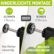 Wandmontagesystem mit zwei Optionen: "KLEMMEN" (Klemmen) in 5 Minuten oder "BOHREN" (Bohren) in 10 Minuten.