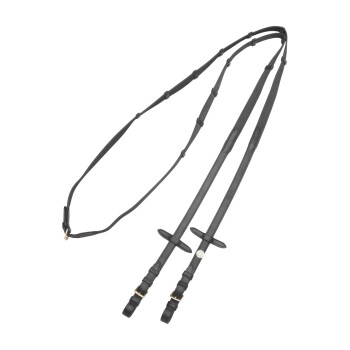 Schwarze Leder-Hundeleine mit verstellbaren Riemen und goldenen Beschlägen, konzipiert für Komfort und Kontrolle während der Spaziergänge.