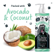 Bugalugs Tangle Tame 3-in-1 Shampoo mit Avocado und Kokosnuss, mit einem Cartoon-Hund und dem Text 'Vollgepackt mit Avocado & Kokosnuss'.
