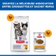 Sac Hill's Science Plan montrant deux chatons et un sachet « Morceaux Premium en sauce au poulet » ; en-tête en français en haut.