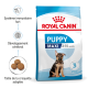Sac de nourriture pour chiots Royal Canin Puppy Maxi pour chiots de 2 à 15 mois, mettant en avant les bienfaits pour l'immunité, le développement cérébral et la taille des croquettes.
