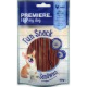Verpackung für Hundeleckerlis mit der Aufschrift 'Premiere. Ich liebe meinen Hund', mit einem Corgi und dem Text 'Fun Snack Sandwich' mit Bildern von Huhn und Fisch.