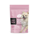 Pinkfarbene Haustier-Ergänzungstüte mit der Aufschrift „Pet Stile Pawse Aging Collagen“ mit einem kleinen Hundebild und Text über Vitalitätssteigerung.