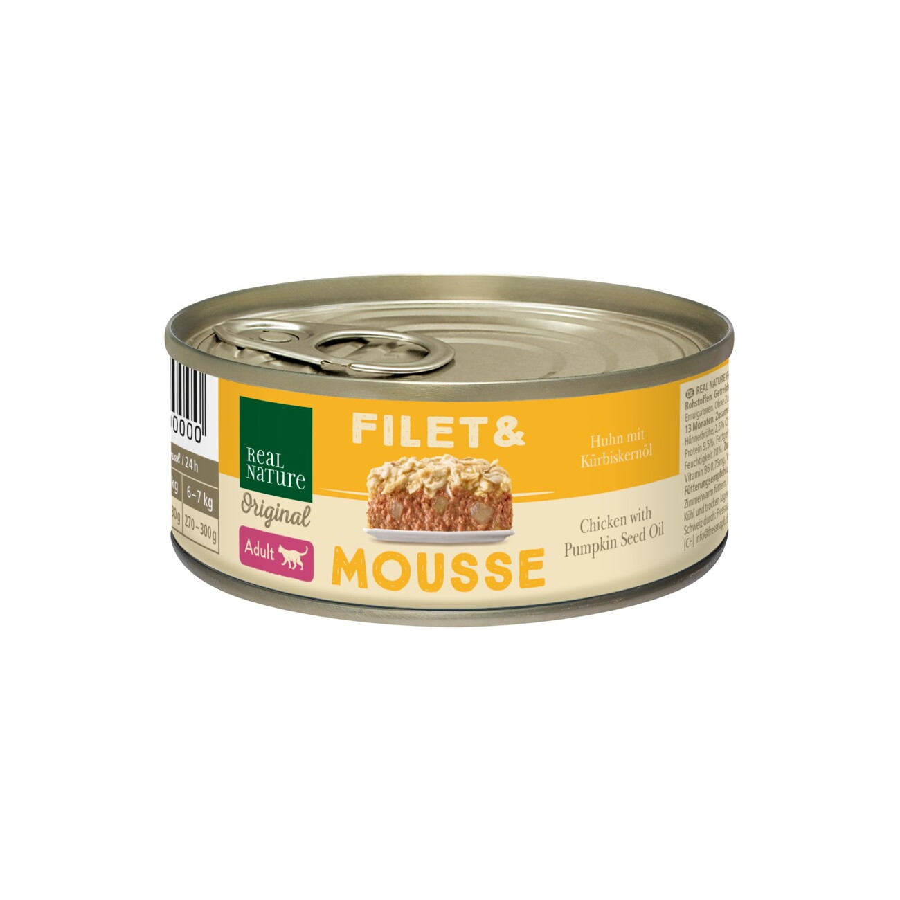 REAL NATURE Original Nassfutter Katze, Adult, Filet & Mousse Huhn mit Kürbiskernöl 6x85 g