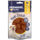 Premiere Ich liebe meinen Hund Fleischsnack Drops, Hühnergeschmack, 87% Fleisch, 70g Packung mit einem Hundepfoten-Grafik und Kau-Spaß-Icons.