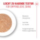 Nahaufnahme eines runden weichen Tierkauknochens für empfindliche Zähne mit deutschem Text 'LEICHT ZU KAUENDE TEXTUR FÜR EMPFINDLICHE ZÄHNE'.